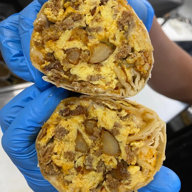 Chorizo, Egg, Cheese, and Potato Burrito.