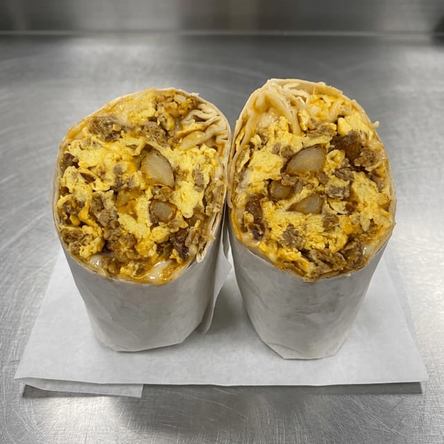 Chorizo, Egg, Cheese, and Potato Burrito.